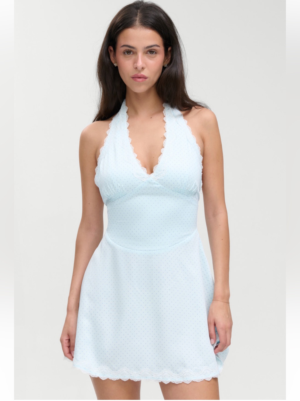 Frankie's Bikinis Light Blue Polka Dot Halter Dress